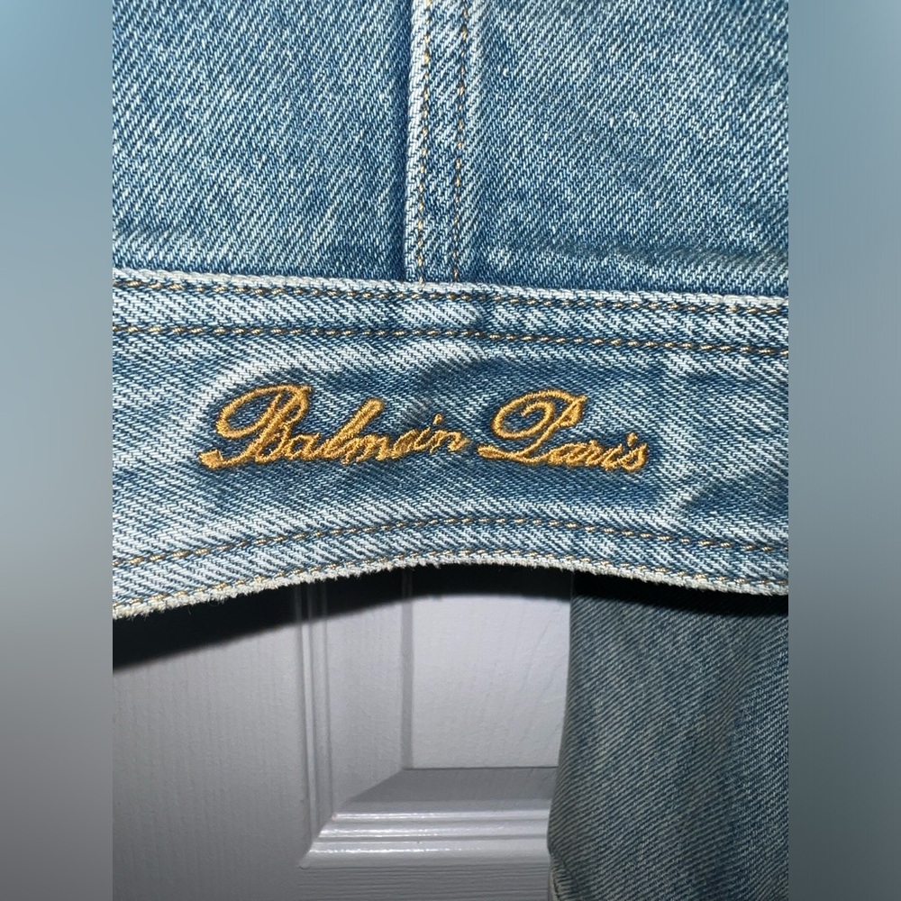 BALMAIN Gold Logo Button Denim Jacket - Picture 6 of 11